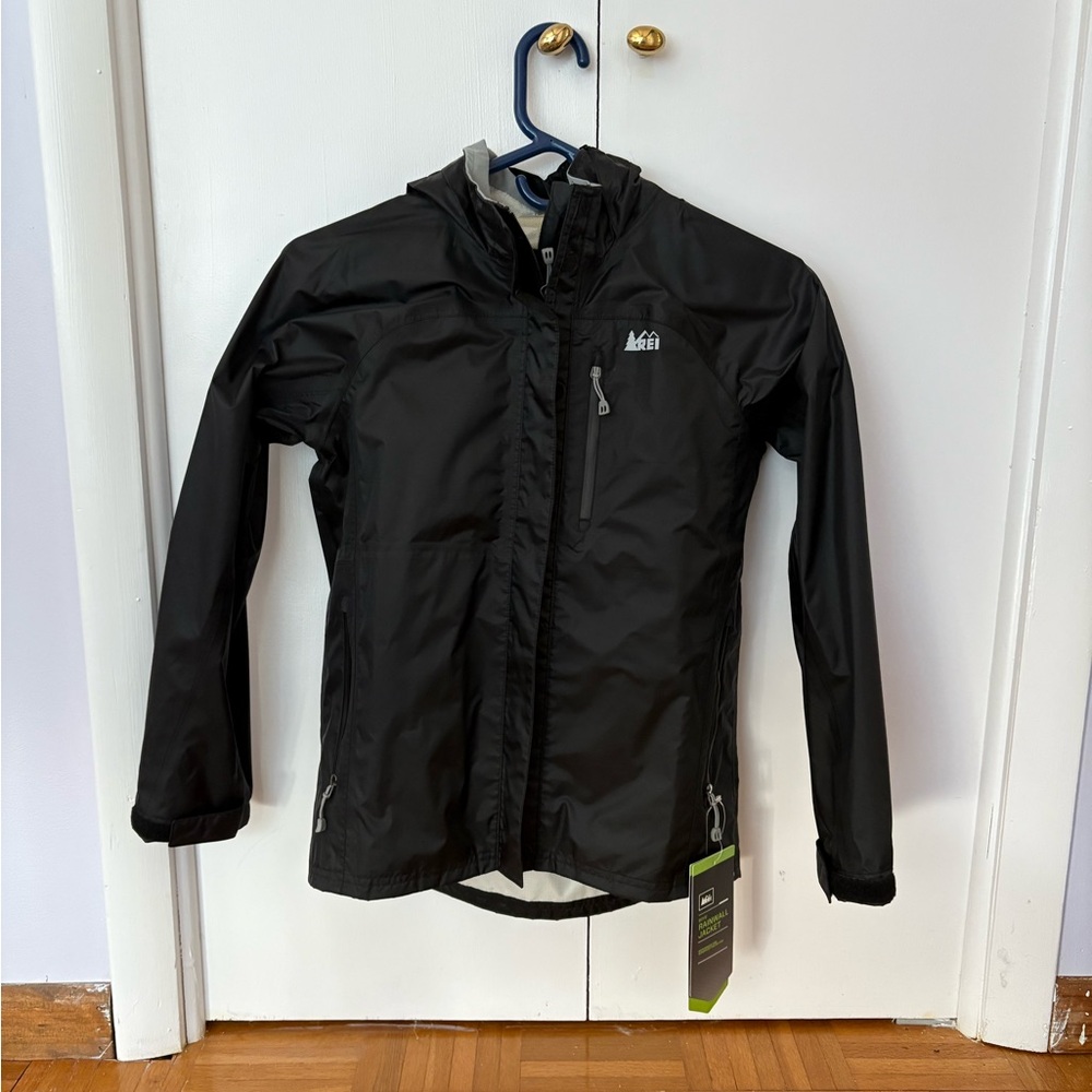 REI Black Raincoat Weather-Resistant Hooded Jacket NEW WITH TAGS